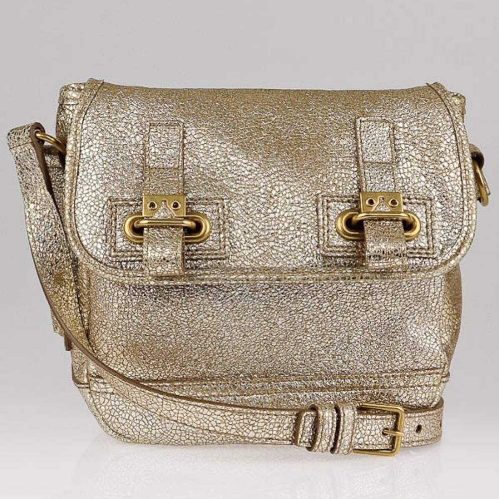 YSL Gold Volcano Crackled Leather Besace Messenger
